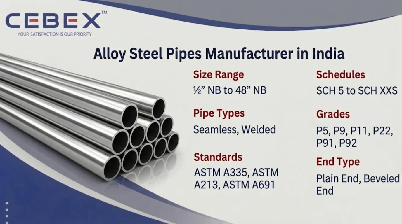 Alloy Steel Pipes Manufacturer in India – ASTM A335 Seamless Pipes | Cebex Steel India