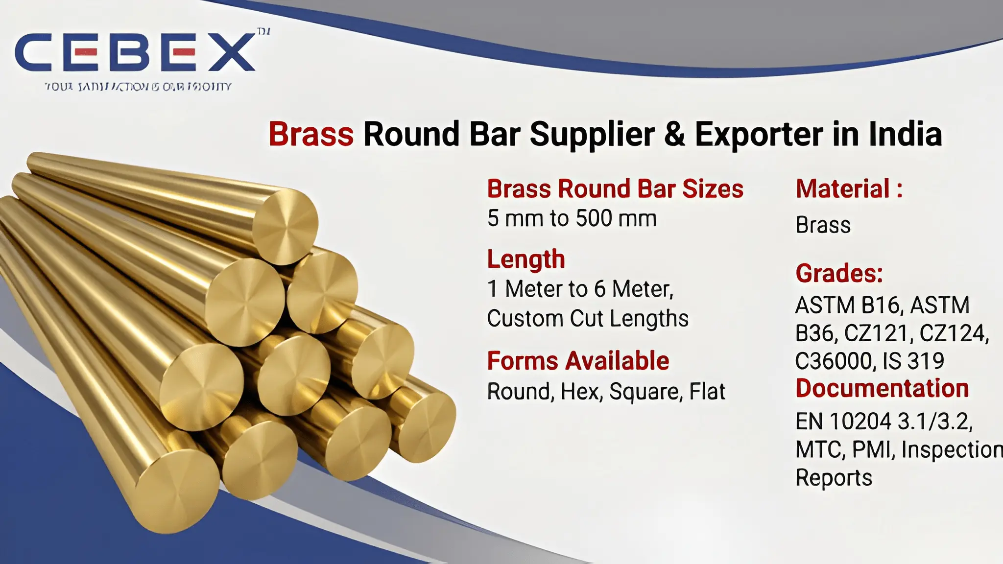 Brass Round Bar Supplier & Exporter in India – ASTM B16 C36000 CZ121 Brass Bars | Cebex Steel India