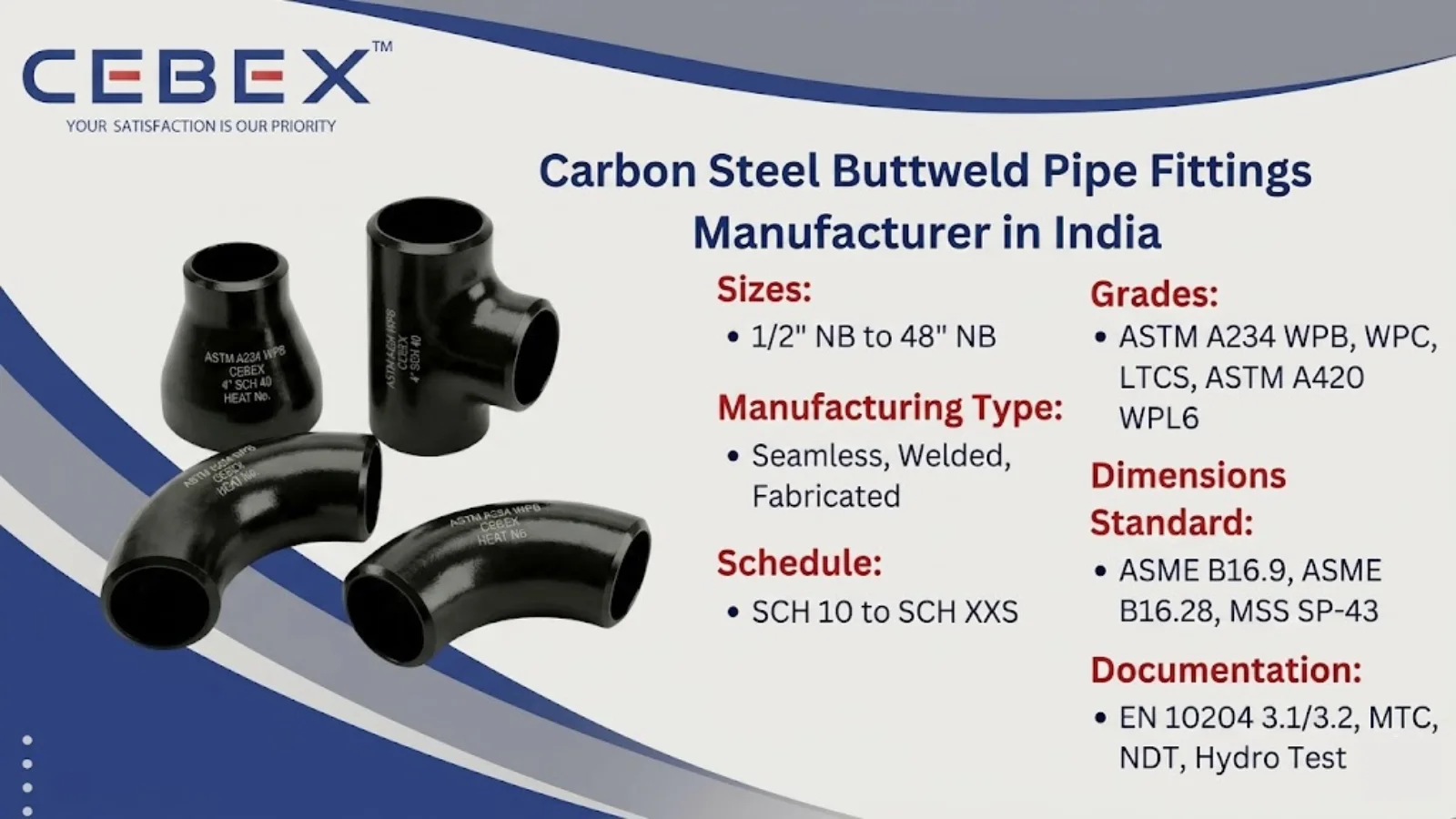 Carbon Steel Buttweld Pipe Fittings Manufacturer in India – ASTM A234 WPB WPC LTCS Supplier