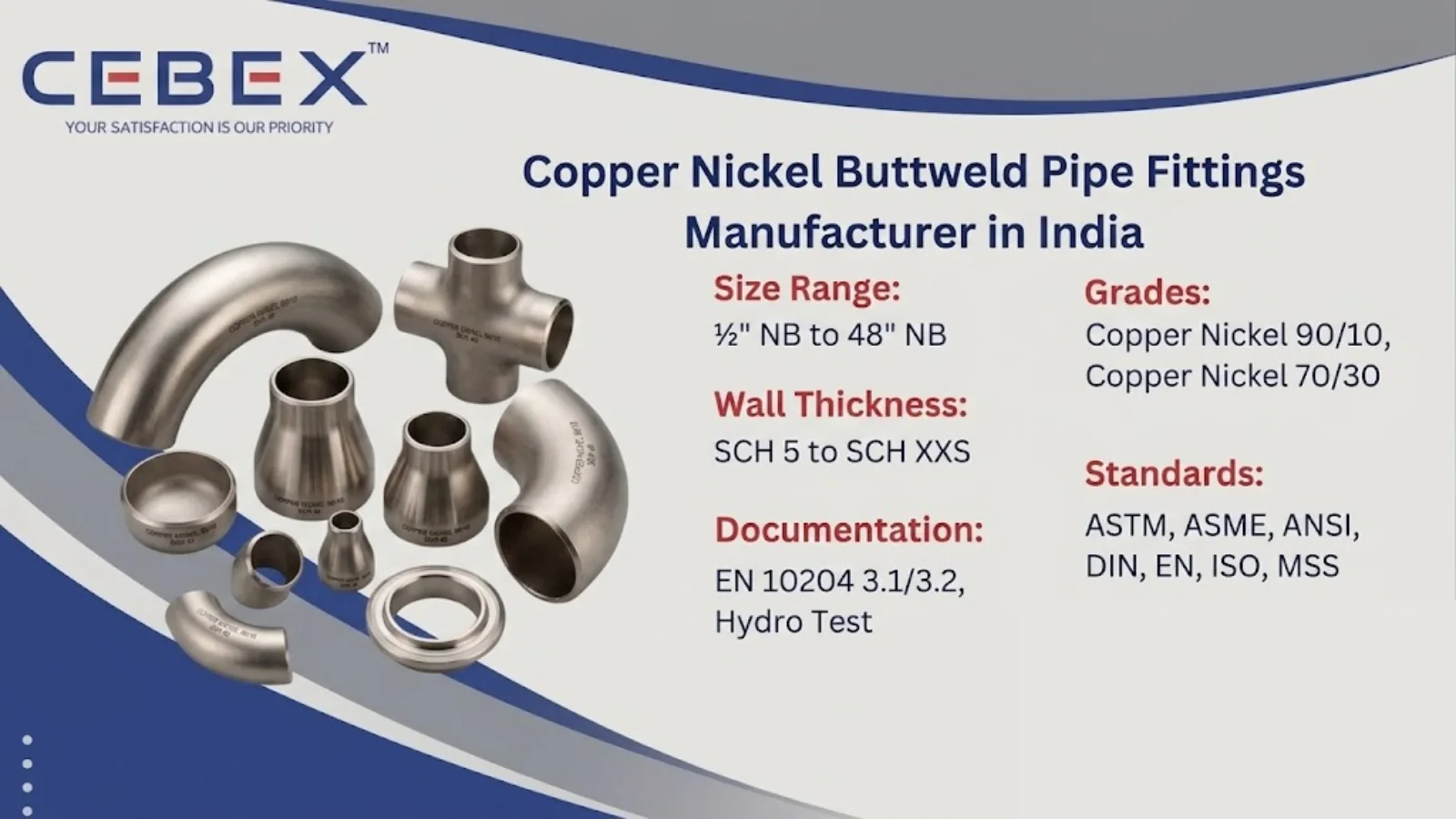 Copper Nickel Buttweld Pipe Fittings Manufacturer in India – ASTM B466 CuNi 90/10 70/30 Supplier