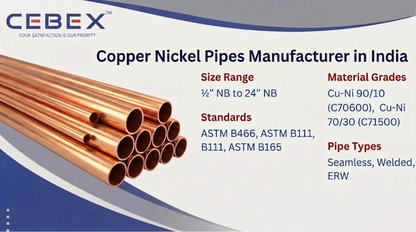 Copper Nickel Pipe Manufacturer in India – Cu-Ni 90/10 & 70/30 Pipes | Cebex Steel India