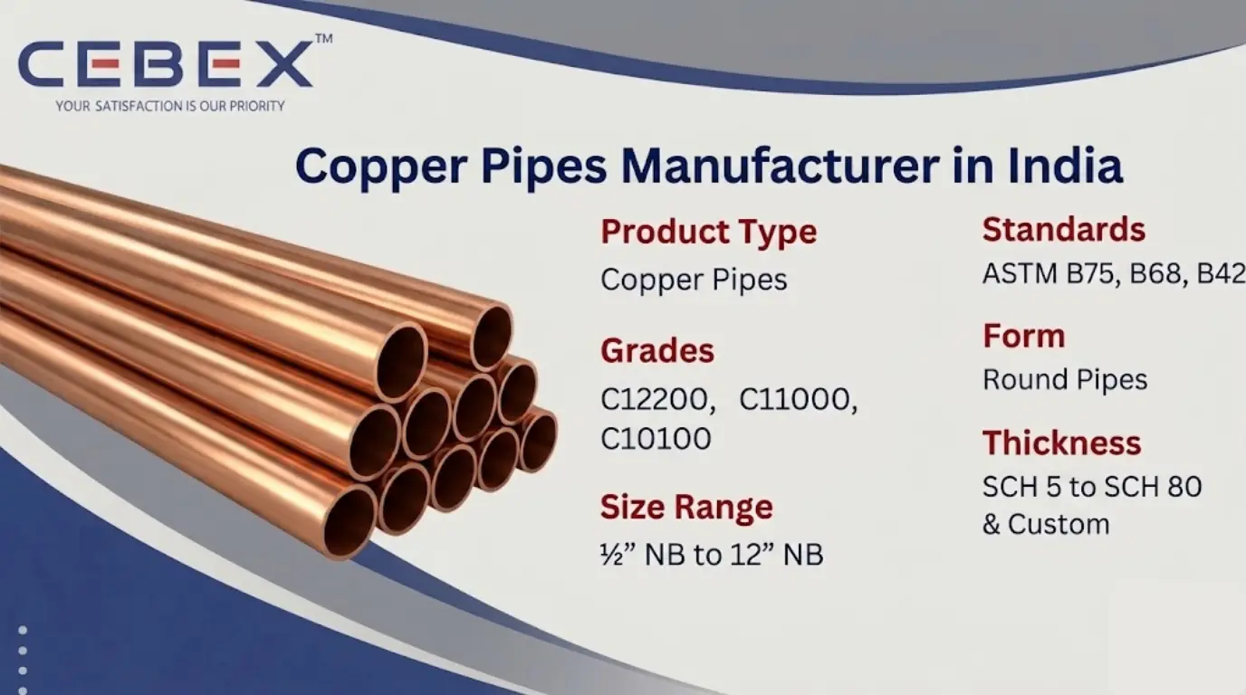 Copper Pipe Manufacturer in India – Seamless Copper Pipes ASTM B75 | Cebex Steel India