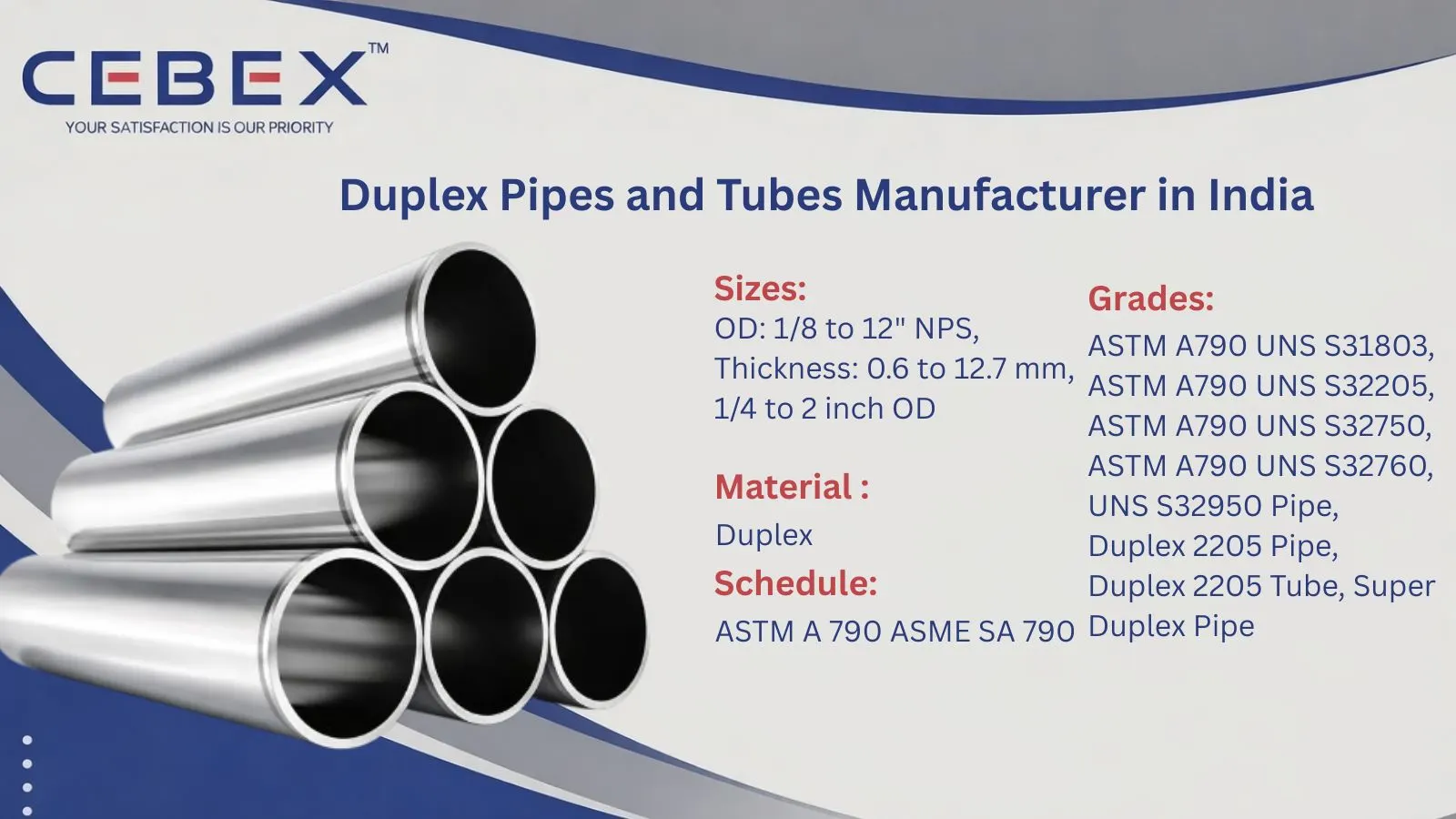 Duplex Stainless Steel Pipes Manufacturer in India – ASTM A790 Duplex 2205 & Super Duplex | Cebex Steel India
