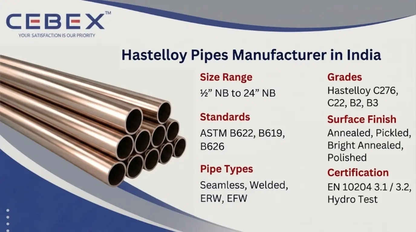 Hastelloy Pipes Manufacturer in India – High Corrosion Resistant Nickel Alloy Pipes by CEBEX STEEL INDIA