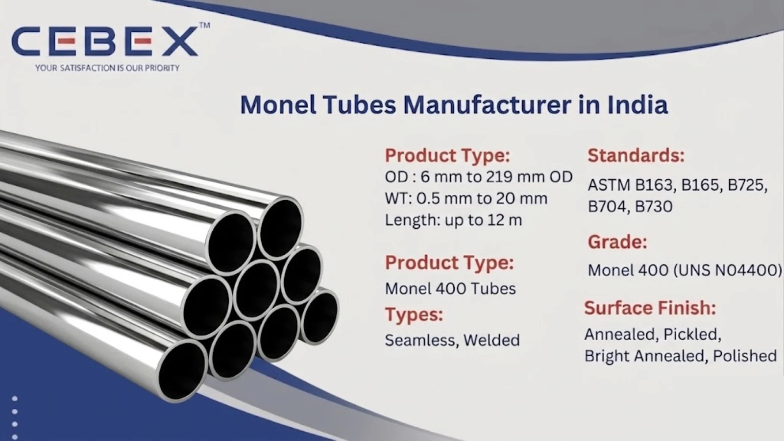 Monel 400 Tube Manufacturer in India – ASTM B163 B165 Monel Alloy Tubes | Cebex Steel India