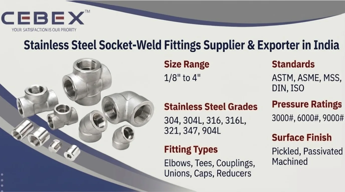 CEBEX STEEL INDIA Stainless Steel Socket-Weld Fittings Supplier & Exporter in India – ASTM A182 SS 304, 316 Socket Weld Fittings