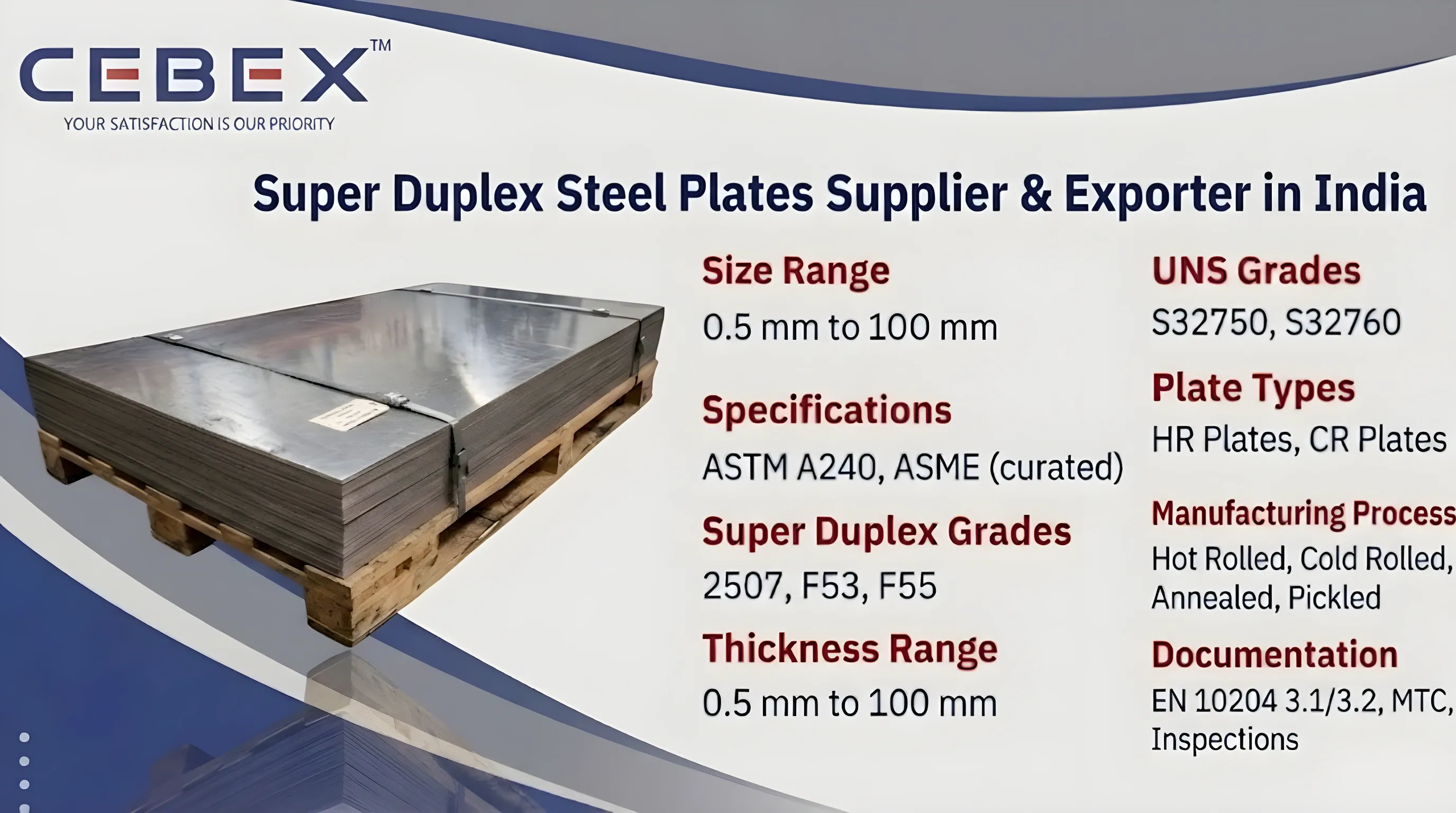 Super Duplex Plates Supplier & Exporter in India – ASTM A240 Super Duplex 2507 S32750 S32760 Plates | Cebex Steel India